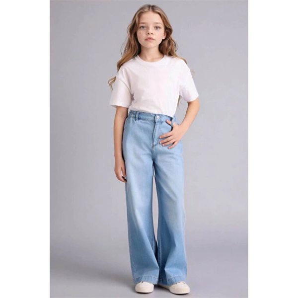Defacto Wıde Leg Mavi Kız Çocuk Jean Pantolon