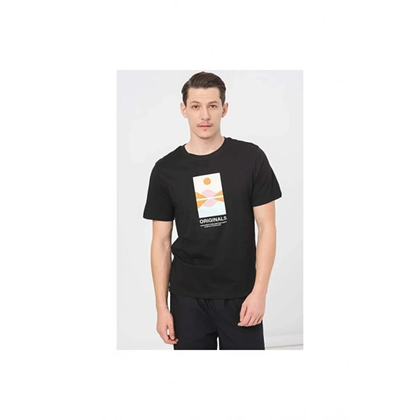 Jack & Jones Erkek Siyah Yuvarlak Yaka Tişört