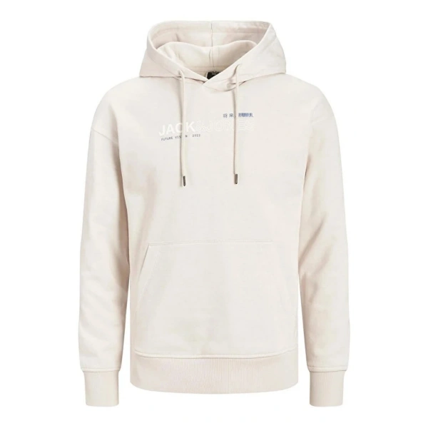 JACK & JONES Kapüşon Yaka Krem Erkek Sweatshırt