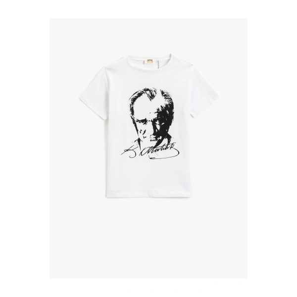 KOTON Atatürk Baskılı Kısa Kollu Tişört Bisiklet Yaka Pamuklu