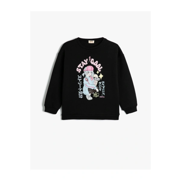 KOTON Baskılı Sweatshirt Bisiklet Yaka Şardonlu