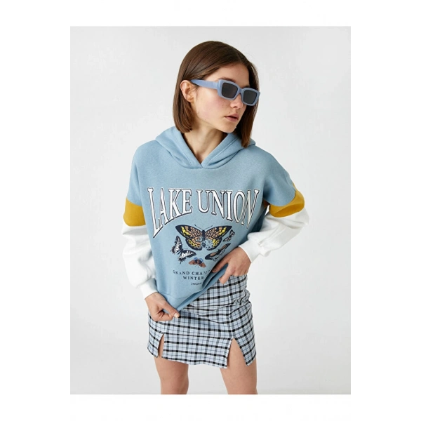 Koton Baskılı Sweatshirt Kapüşonlu Cepli İçi Polarlı