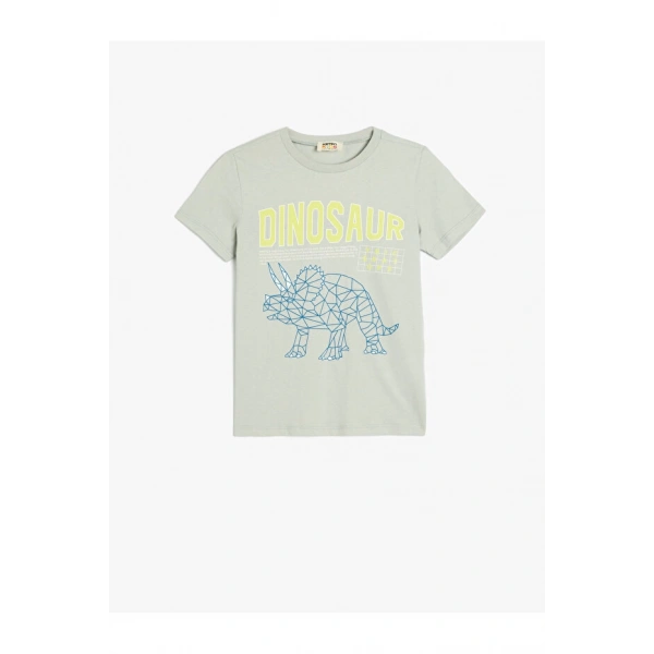 Koton Dinozor Baskılı Pamuklu Gri Erkek Çocuk T-Shirt