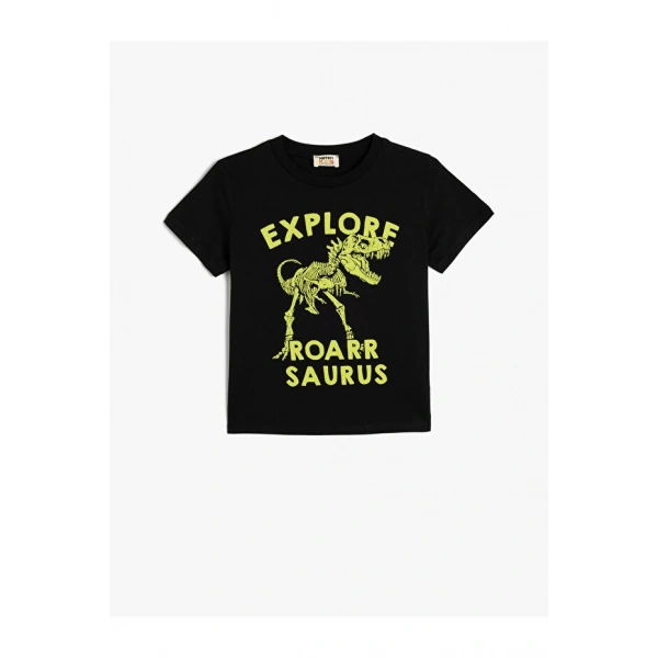 Koton Erkek Çocuk Pamuklu Kısa Kollu Bisiklet Yaka Siyah T-Shirt