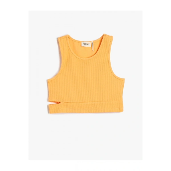 KOTON Kız Çocuk Crop Kolsuz Pencere Detaylı Yuvarlak Yaka Atlet