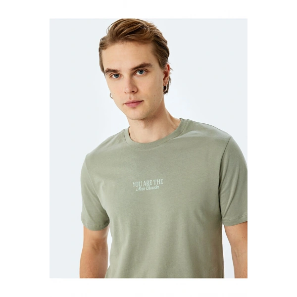 Koton Slogan Baskılı Pamuklu Kısa Kollu Bisiklet Yaka Slim Fit Tişört