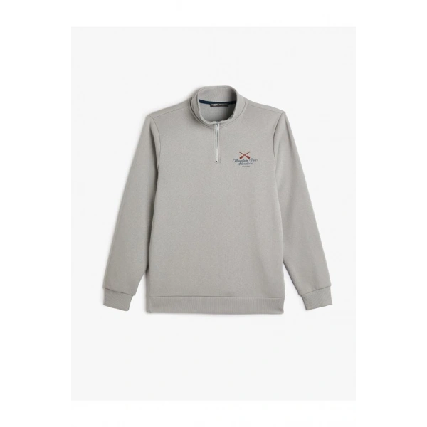 Koton Yarım Fermuarlı Sweatshirt Dik Yaka Kolej Baskılı Şardonlu