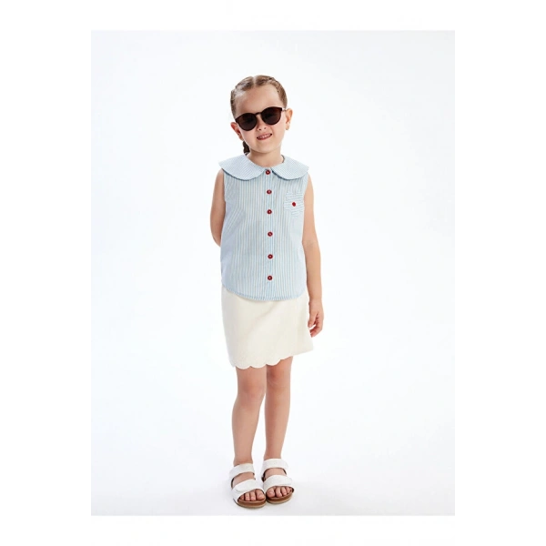 LC Waikiki Bebe Yaka Çiçekli Çizgili Kız Çocuk Gömlek