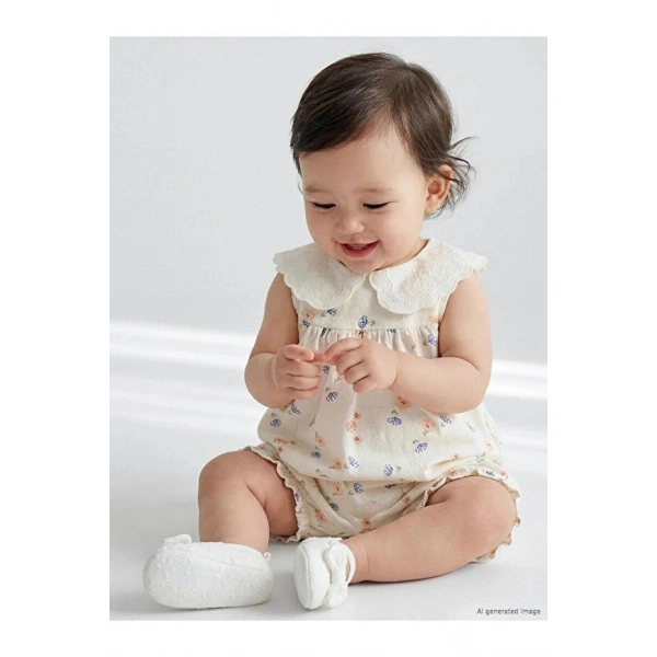 LC Waikiki Bebe Yaka Çiçekli Kız Bebek Tulum