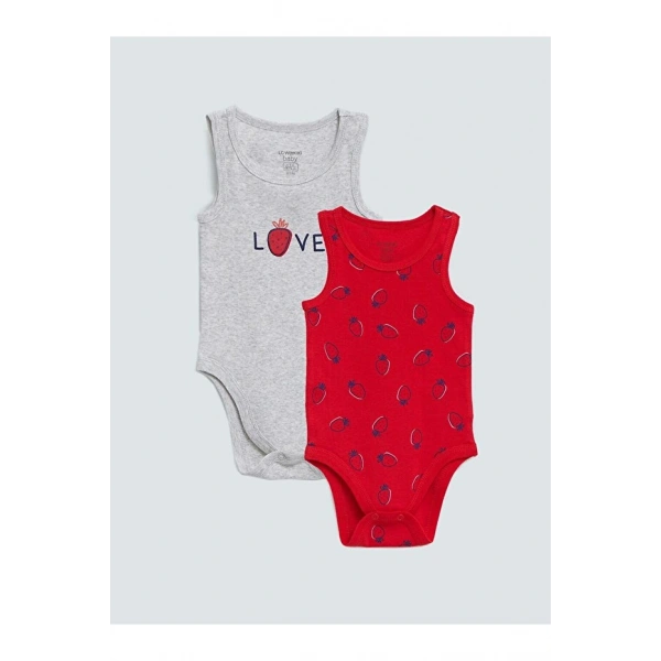 LC Waikiki Bisiklet Yaka Baskılı Kız Bebek Çıtçıtlı Body 2li