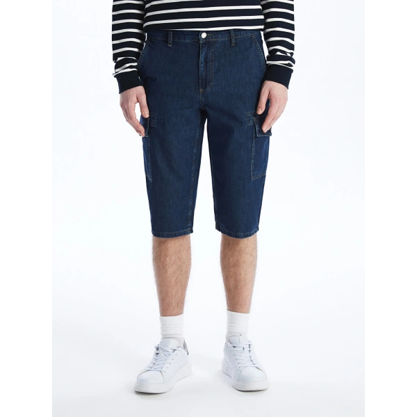 LC Waikiki Erkek Indigo Standart Kalıp Jean Bermuda
