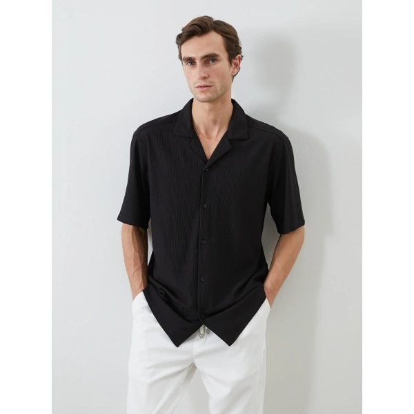 LC Waikiki Erkek Siyah Regular Fit Fitilli Gömlek