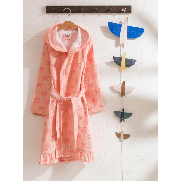 LC Waikiki HOME Kız Çocuk Pembe Fiyonk Baskılı Bornoz