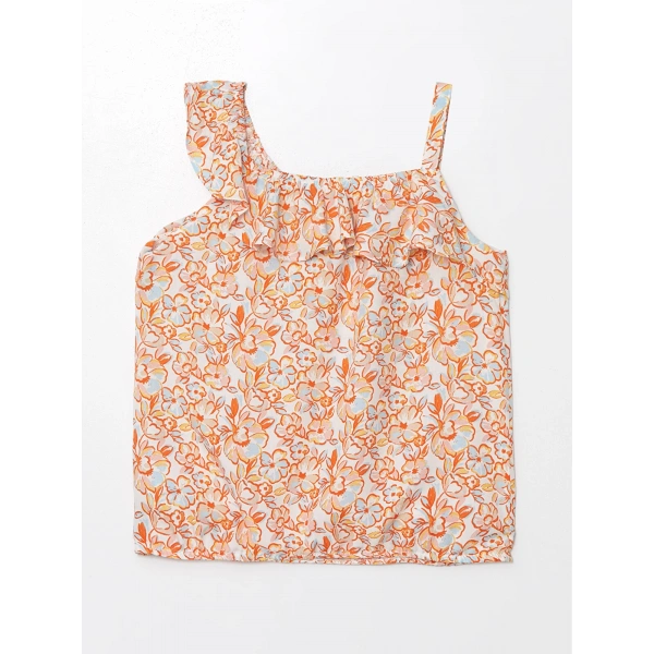 LC Waikiki Kids Mavi Çiçekli Kız Çocuk Crop Bluz