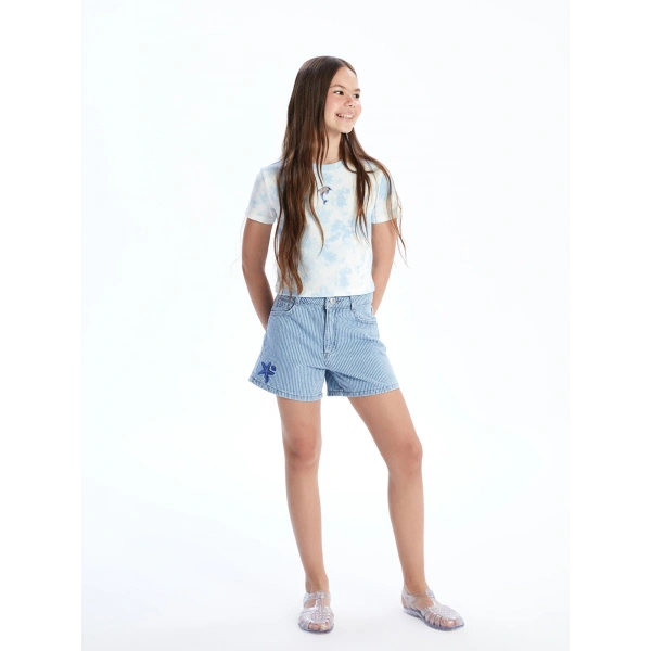 LC Waikiki Kız Çocuk Indigo Çizgili Jean Şort