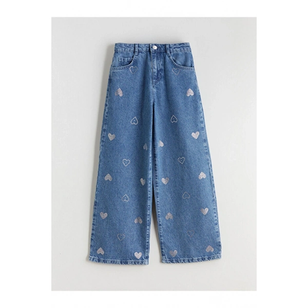 LC Waikiki Kız Çocuk Wideleg Taşlı Jean Pantolon