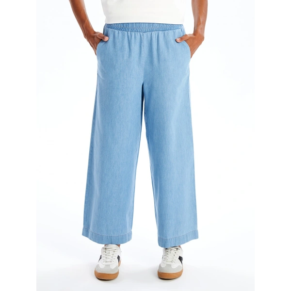 LC Waikiki Modest İndigo Beli Lastikli Straight Fit Kadın Jean Pantolon