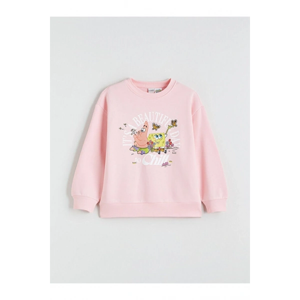 LC Waikiki Pembe Baskılı Kız Çocuk Kalın Sweatshirt