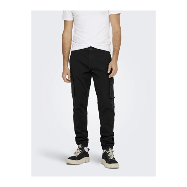 Only & Sons Erkek Lastikli Paça Siyah Kargo Pantolon