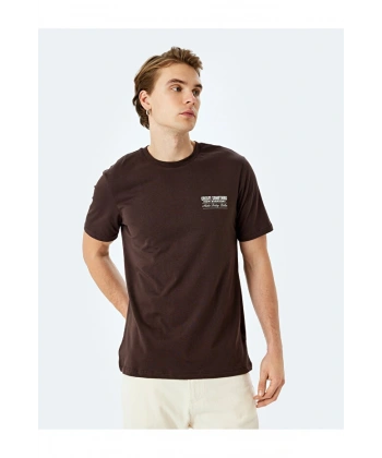 KOTON Erkek Slogan Baskılı Bisiklet Yaka Kısa Kollu Pamuklu Slim Fit Tişört