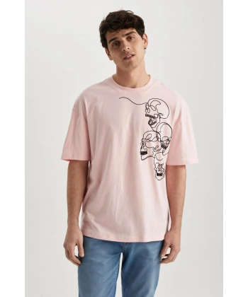 DEFACTO Erkek Bisiklet Yaka Baskılı %100 Pamuk T-shirt