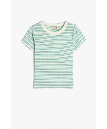 KOTON Kız Çocuk Yeşil Çizgili T-Shirt