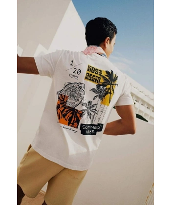 DEFACTO Regular Fit Bisiklet Yaka Sırt Baskılı Kısa Kollu T-Shirt
