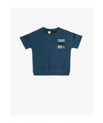 KOTON Çocuk Slogan Baskılı Bisiklet Yaka T-shirt