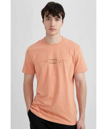 DEFACTO Slim Fit Dar Kesim Bisiklet Yaka Baskılı Kısa Kollu T-Shirt