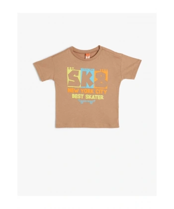 KOTON Çocuk Baskılı Kısa Kollu Bisiklet Yaka Pamuklu T-shirt
