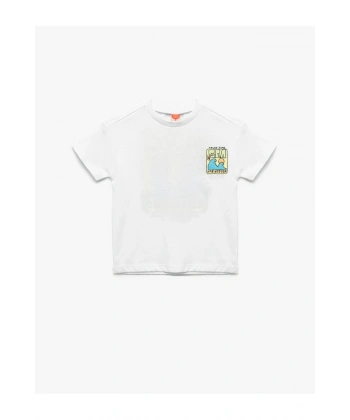 KOTON Pamuklu Kısa Kollu Bisiklet Yaka Baskılı T-Shirt