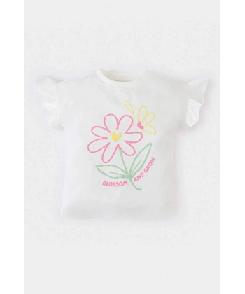 DEFACTO Kız Bebek Bisiklet Yaka Çiçekli Kısa Kollu T-shirt