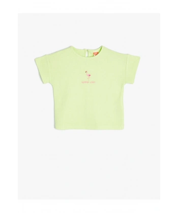 KOTON Kız Bebek Kısa Kollu Flamingo Bisiklet Yaka T-shirt