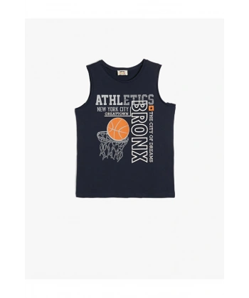 KOTON Erkek Çocuk Basketbol Baskılı Bisiklet Yaka Pamuklu Atlet