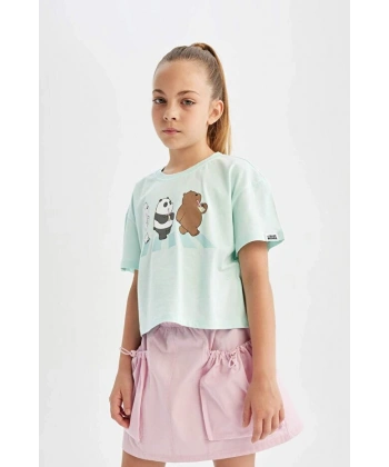 DEFACTO Kız Çocuk Bisiklet Yaka Kısa Kollu T-shirt
