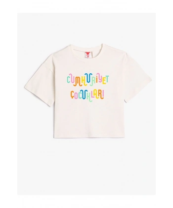 KOTON Kız Çocuk Baskılı Kısa Kollu Bisiklet Yaka Pamuklu T-shirt