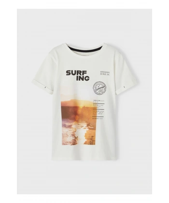 NAME IT Erkek Çocuk Bisiklet Yaka Baskılı Beyaz T-shirt