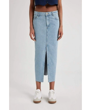 DEFACTO Kadın Long Fit Yırtmaçlı Maxi Jean Etek