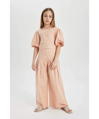 DEFACTO Kız Çocuk Wide Leg Geniş Bol Paça Pamuklu Pantolon