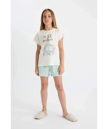 DEFACTO Kız Çocuk Pijama Takımı Kısa Kollu Üst Şort