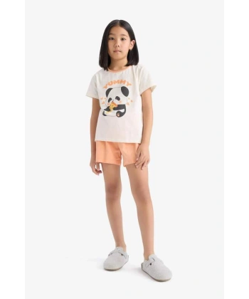 DEFACTO Kız Çocuk %100 Pamuklu Baskılı Beli Lastikli Pijama Takımı
