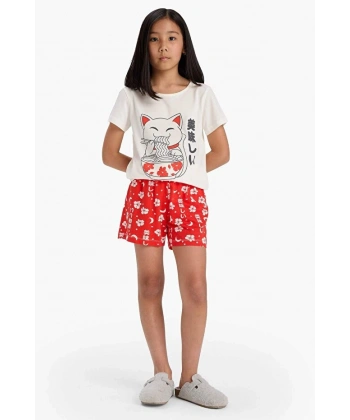 DEFACTO %100 Pamuklu Anime Baskılı Pijama Takımı Kız Çocuk