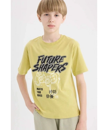 DEFACTO Erkek Çocuk Bisiklet Yaka Baskılı Kısa Kollu T-shirt