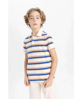 DEFACTO Erkek Çocuk Polo Yaka Çizgili Pike Kısa Kollu T-shirt