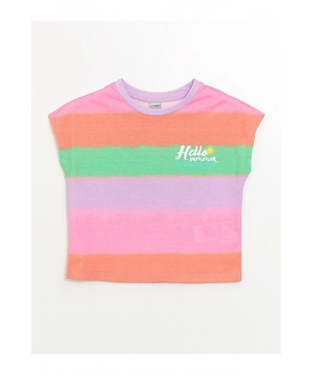 LC WAİKİKİ Bisiklet Yaka Renk Bloklu Kısa Kollu Kız Çocuk T-Shirt