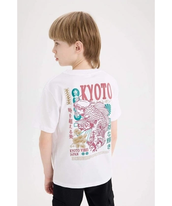 DEFACTO Bisiklet Yaka Sırt Baskılı Kısa Kollu T-Shirt