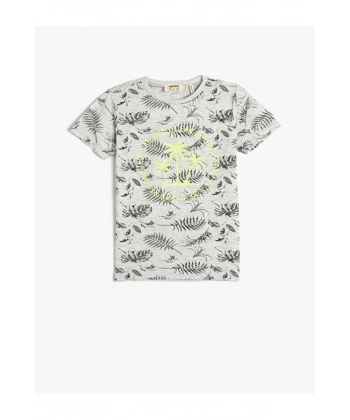 KOTON Erkek Çocuk Kısa Kollu Bisiklet Yaka Baskılı Pamuklu T-shirt