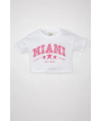 DEFACTO Kız Bebek Bisiklet Yaka Baskılı Kısa Kollu T-shirt