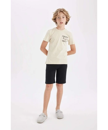 DEFACTO Erkek Çocuk Pijama Takımı Baskılı Kısa Kollu Üst Şort