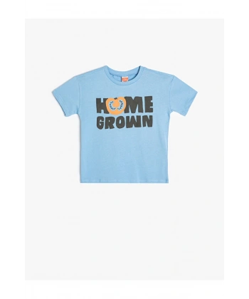 KOTON Erkek Çocuk Kısa Kollu Bisiklet Yaka Pamuklu Baskı T-shirt